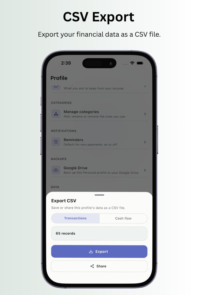 TxnApp CSV export of transactions