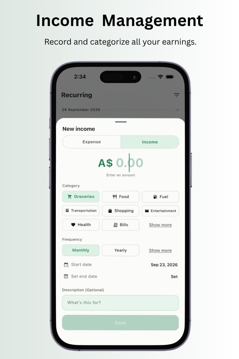 TxnApp recurring income with monthly frequency