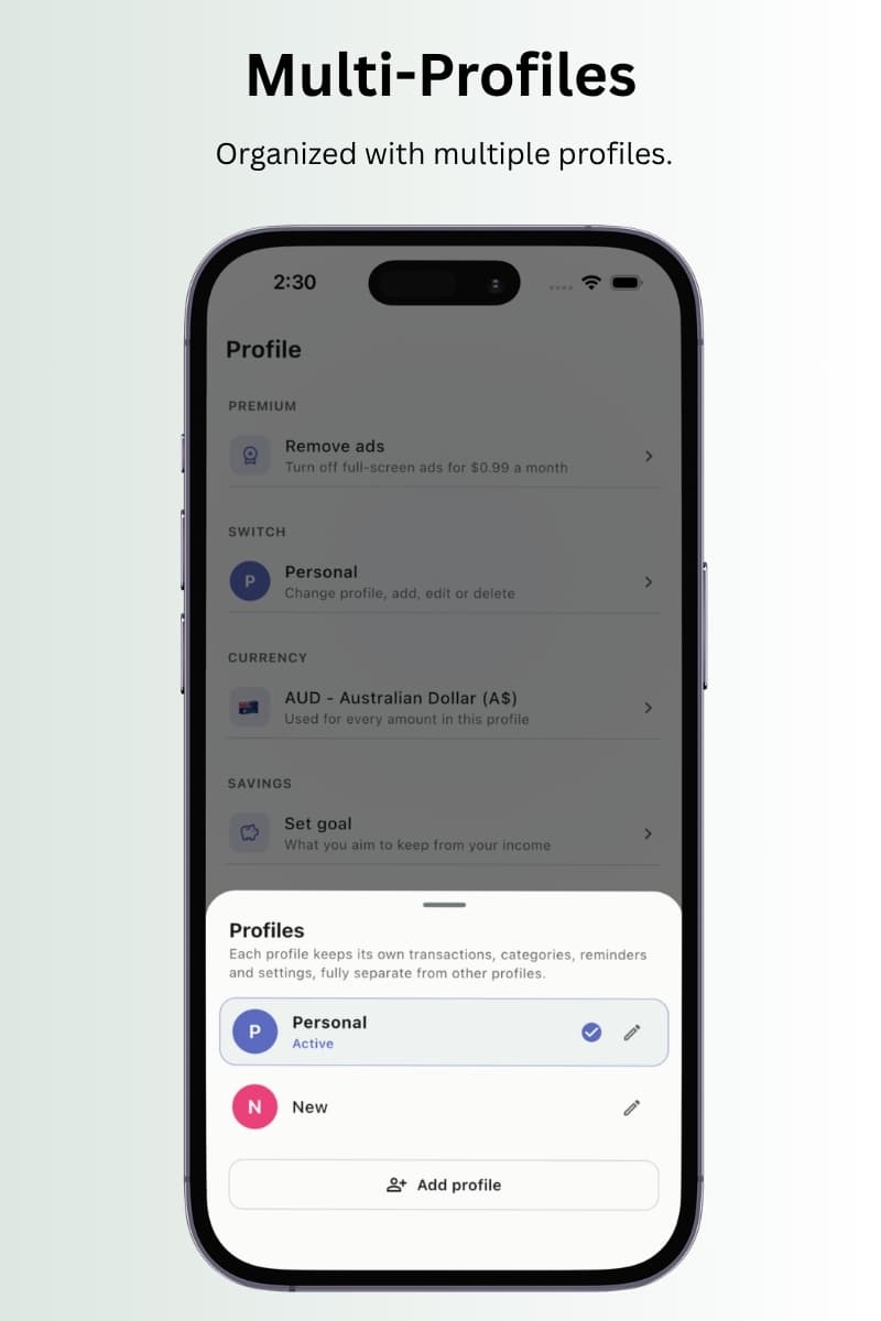 TxnApp multiple separate profiles