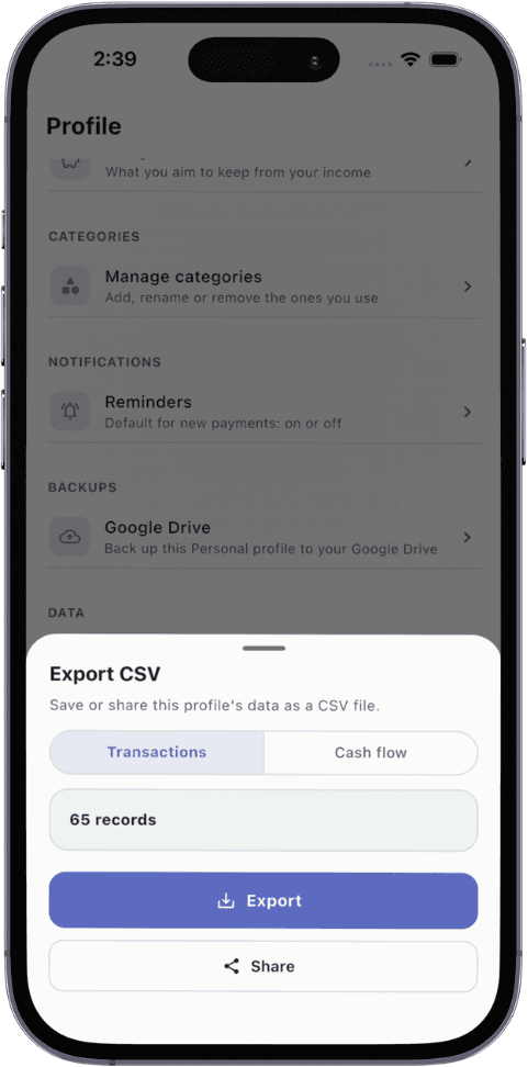 Exporting transactions from TxnApp as a CSV file