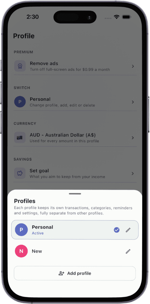 Switching between Personal and other profiles in TxnApp